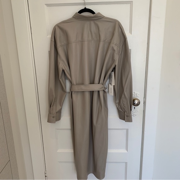 Babaton faux leather taupe shirt dress, midi length, size L - Picture 2 of 6